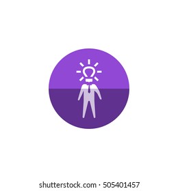 Light bulb head icon in flat color circle style. Businessman imagination