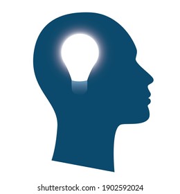 
light bulb in head isolated on white background