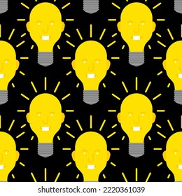 Light bulb head Pattern seamless. Concept of bright head, person who has lot of ideas