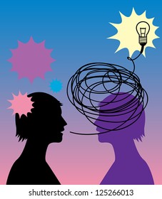 Light bulb in head, vector illustration