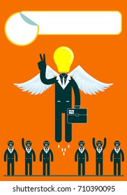 light bulb headed businessmen In the center of a group of people. Idea and leadership concept. Stock flat vector illustration.
