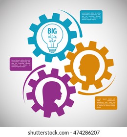 light bulb heads gears big and great idea infographic creativity icon set. Colorful and flat design. Vector illustration