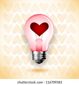 light bulb with heart - abstract vector art illustration