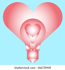 Light bulb with heart - abstract vector art illustration. Valentine's Day.