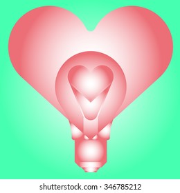 Light bulb with heart - abstract vector art illustration. Valentine's Day.