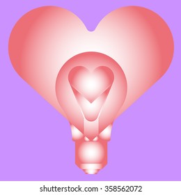 Light bulb with heart - abstract vector art illustration. Valentine's Day.
