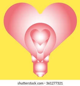Light bulb with heart - abstract vector art illustration. Valentine's Day.