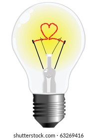 light bulb with heart against white background, abstract vector art illustration