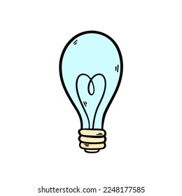 Light bulb with heart. Glowing light bulb. Valentine's Day. Hand drawn vector illustration.