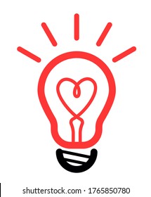 light bulb with heart inide. spreading love icon.  love light or vibes