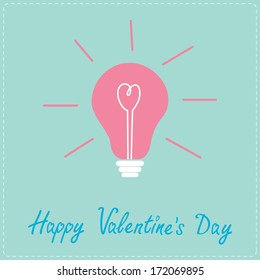 Light  bulb with heart inside. Idea concept.  Happy Valentines Day card . Vector illustration.