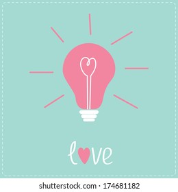Light  bulb with heart inside. Idea concept.  Love card. Vector illustration.