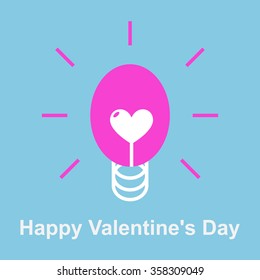 Light bulb with heart inside. Idea concept. Happy Valentines Day card . Vector