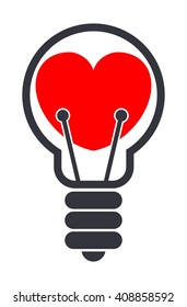 Light bulb with heart inside. Isolated. Love symbol. Health symbol
