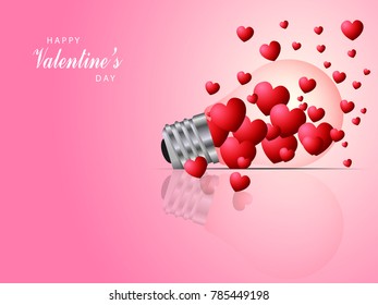 Light bulb with heart as inspiration and idea concept , Valentine background , heart in bulb and heart is light .Pink background 