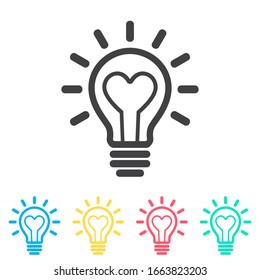 Bombilla de luz con un conjunto de iconos multicolor. Glifo simple, vector plano de iconos de boda para ui y ux, sitio web o aplicación móvil