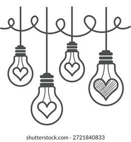light bulb with heart shape, Light bulbs hanging icon