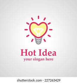 Light bulb as heart vector logo design, icon idea for creative brand