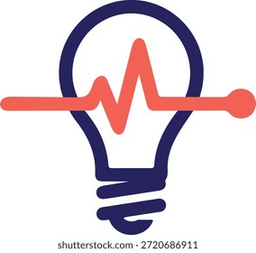 A light bulb with a heartbeat line inside representing innovation and health