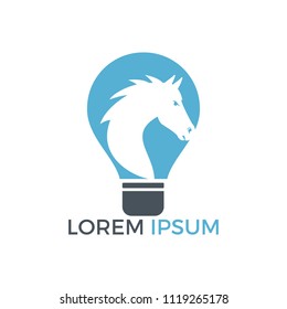 Light bulb and Horse logo design. Wild ideas logo concept.