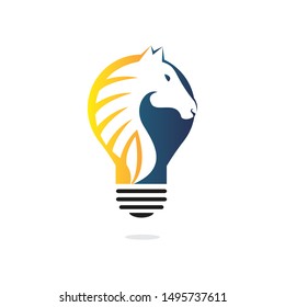 Light bulb and Horse logo design. Wild ideas logo concept.