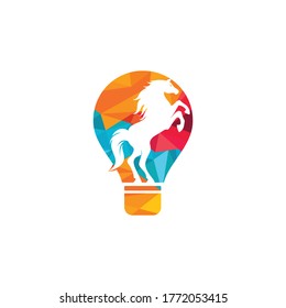 Light bulb and Horse logo design. Wild ideas logo concept.