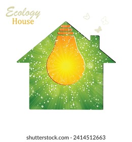 Light bulb in the house. A bright light bulb with sunlight illuminates the house. Colorful vector illustration