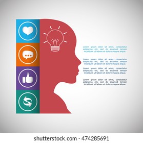 light bulb human head big and great idea infographic creativity icon set. Colorful and flat design. Vector illustration