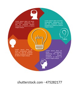 light bulb human head big and great idea infographic creativity icon set. Colorful and flat design. Vector illustration