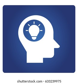 light bulb in human head icon in blue background