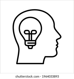 Light bulb and human head solid icon, online education concept, Idea lightbulb symbol on white background. color editable