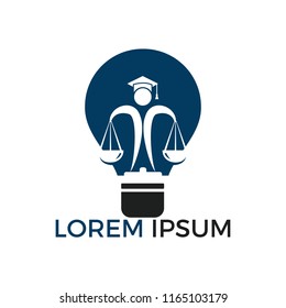 Light bulb and human holding scale of Justice. Education, legal services logo. Notary, justice, lawyer icon or symbol Vector