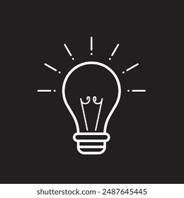 Icono de bombilla de luz fondo negro 