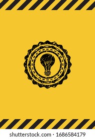 light bulb icon black grunge emblem inside yellow warning sign. Vector Illustration. Detailed.