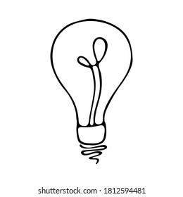 Icono de la bombilla. Línea negra en un fondo blanco. Ilustrador.