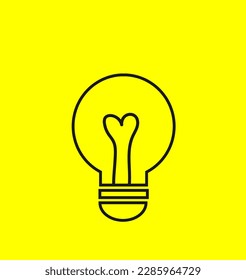 icono de la bombilla de luz línea negra sobre fondo amarillo pastel, estilo mínimo. Amor, cuidado, compartir, dar, bienestar, inspiración y conceptos de idea.