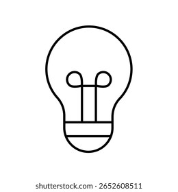 Light bulb icon in black line style. Minimal symbol of idea and creativity. Innovation and energy concept. Vector illustration