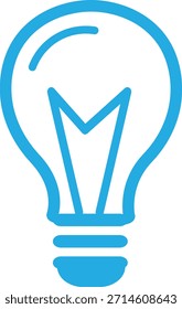 Icono de bombilla azul, lámpara de bombilla eléctrica, símbolo de pensamiento, símbolo de solución, símbolo de idea