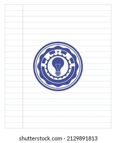 light bulb icon blue ink pen emblem. Vector Illustration. Detailed. 