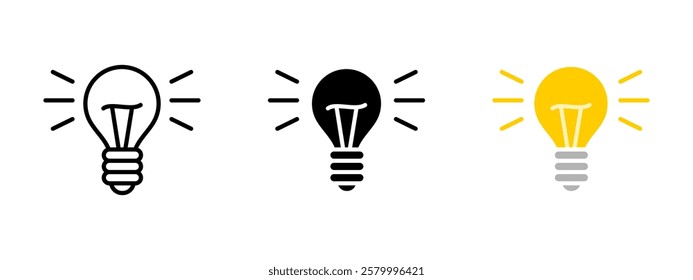 Light bulb icon. Bright electric lamp bulb sign. Creativity thinking symbol. Idea or insight illustration. Energy pictogram.