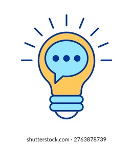 Light bulb icon with chat symbol representing communication, interaction, and messaging. Ideal for social platforms, online communication tools, customer service, and digital conversation concepts.