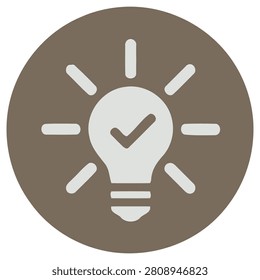 Light bulb icon with checkmark symbol inside a circle background representing idea or inspiration