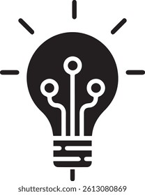 Light bulb icon, circuit board design, black and white illustration, minimalist technology concept, innovative thinking symbol, digital idea representation, simplified electronic
