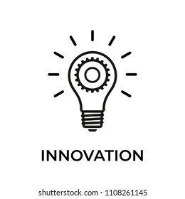 Light bulb icon and cog inside. Modern sign, linear pictogram, outline symbol, simple thin line icon. 