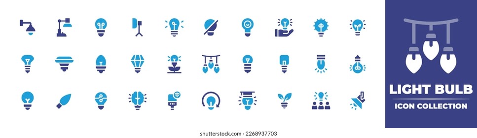 Light bulb icon collection. Duotone color. Vector illustration. Containing hanging bulb, study, lightbulb, lights, light, idea, hand, ideas, eco, lamp, creativity, electricity, plant.