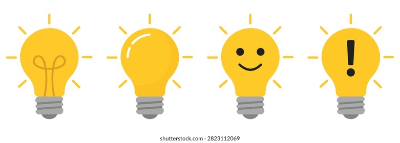 Light bulb icon collection representing ideas creativity innovation inspiration problem solving intelligence thinking education and business solution vector illustration design set.