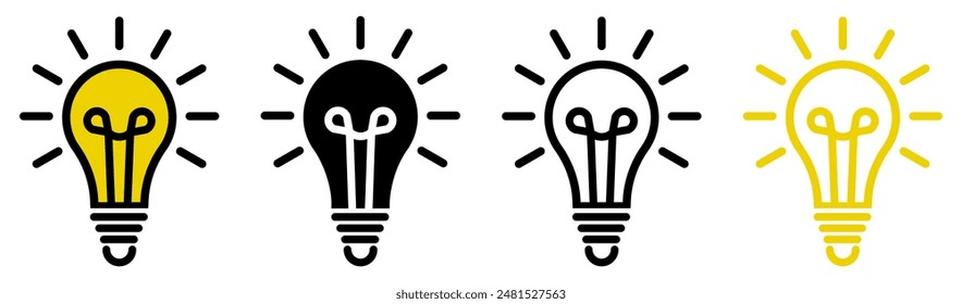 Icono de bombilla colección.Icono de bombilla .Conjunto de iconos de lámpara.Símbolos de idea. Vector	