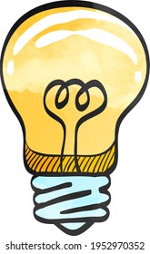 Icono de la bombilla en el dibujo a color. Idea inspiración luz eléctrica