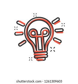 Light bulb icon in comic style. Lightbulb vector cartoon illustration pictogram. Lamp idea business concept splash effect.