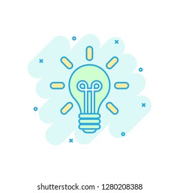 Light bulb icon in comic style. Lightbulb vector cartoon illustration pictogram. Lamp idea business concept splash effect.